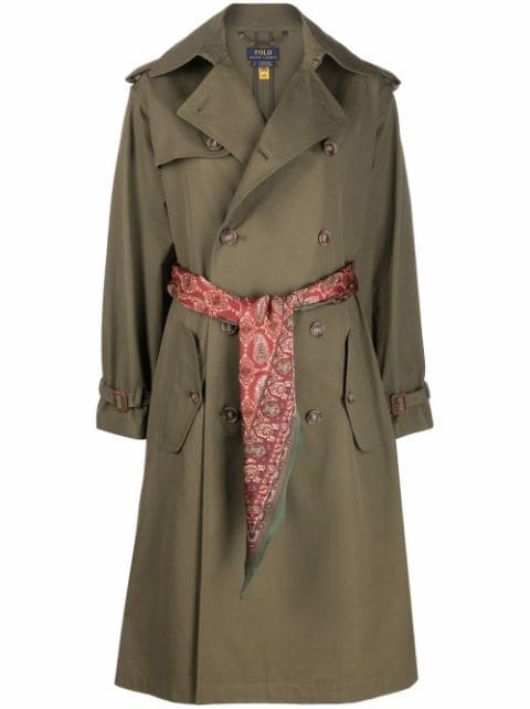 Olive green autumn trench coat for women.