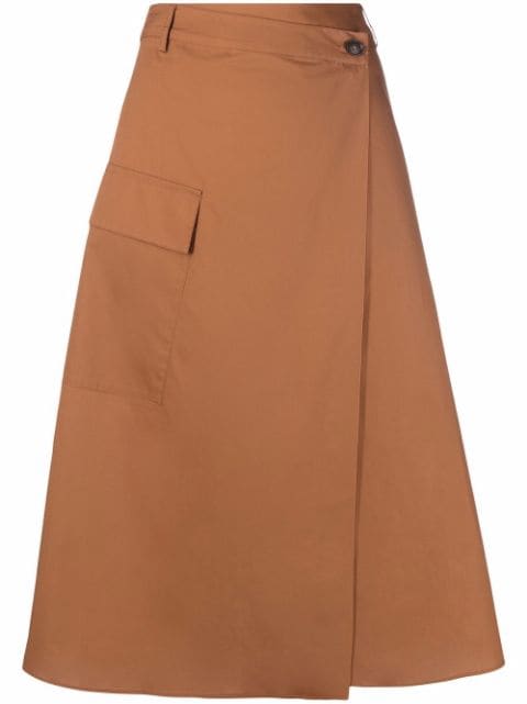 Brown midi skirt for work outfits.
