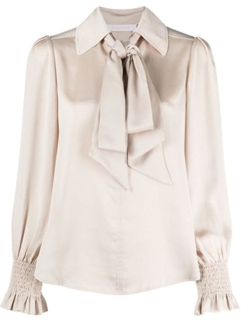 Off white bow-tie collar blouse