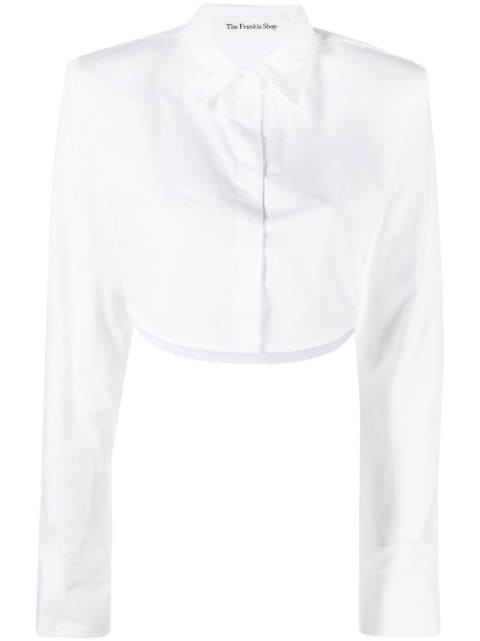 Cropped white business casual shirt