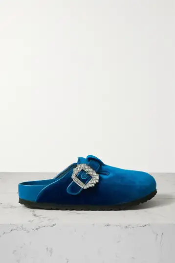 Women’s blue velvet slippers