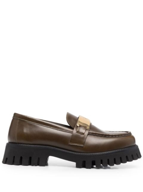 Brown chunky sole loafers