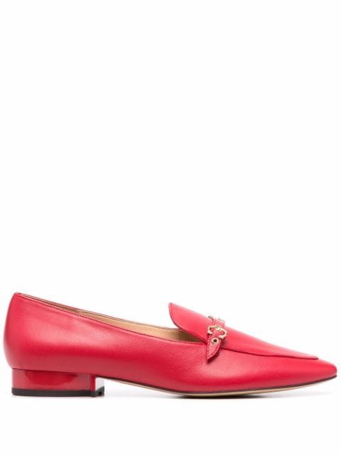 Red heeled loafers for work outfits