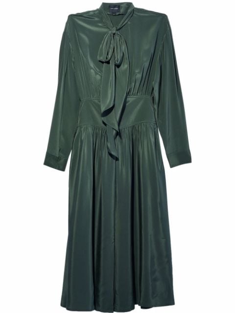 Dark green long silk shirt dress