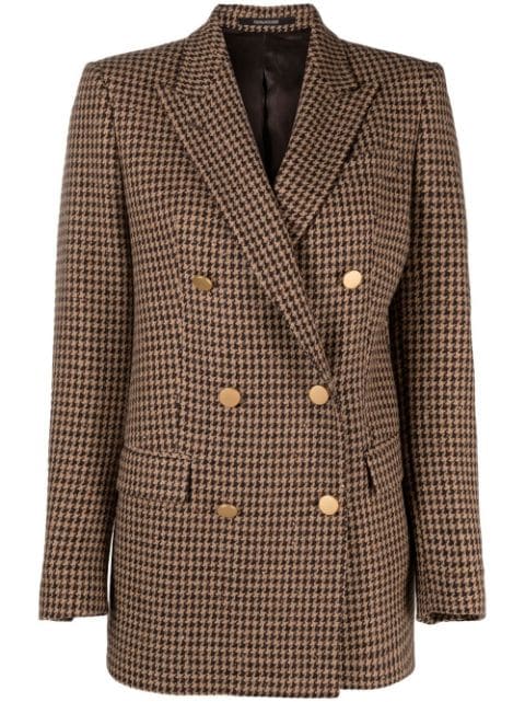 Women’s brown blazer with gold buttons