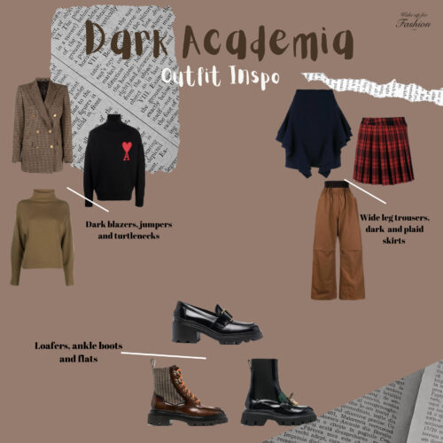 Collage of dark academia fashion items