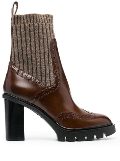 Brown dark academia sock-style ankle boots