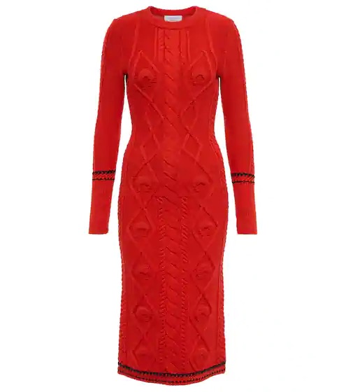 Red wool midi winter dress