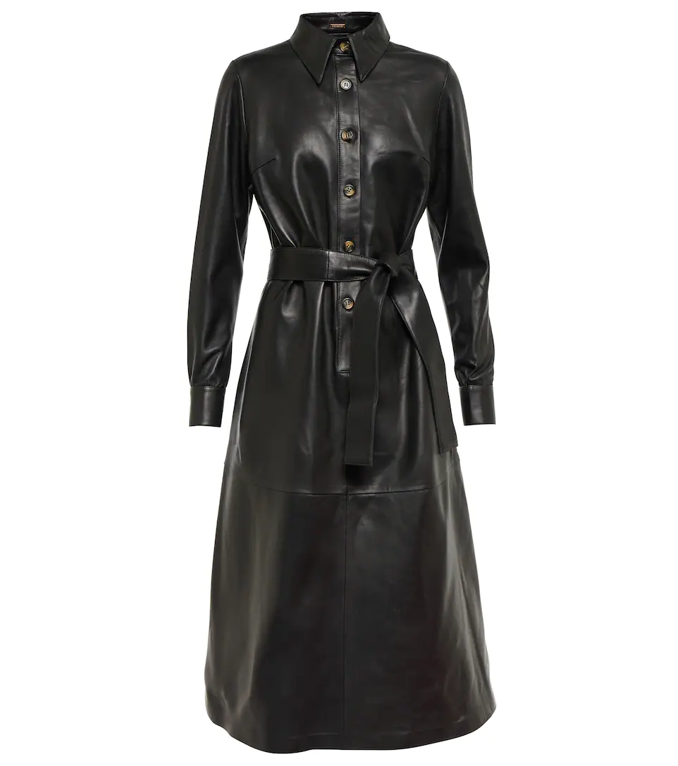 Leather shirt dress with buttons