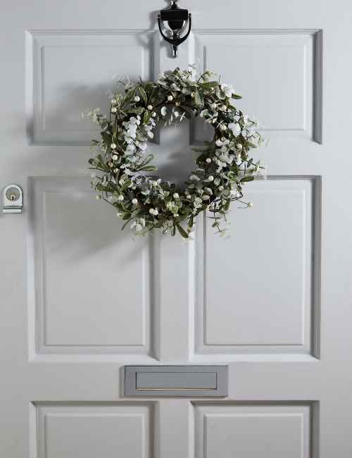 Green and white wreath for front door