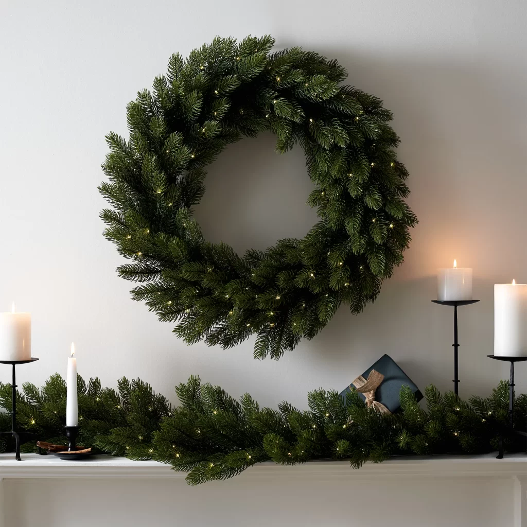 Green wreath with lights