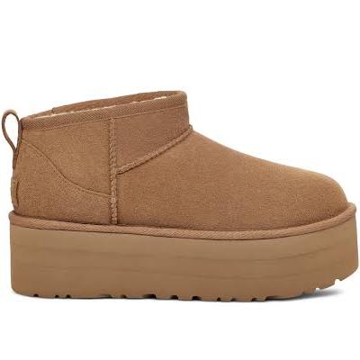 Platform brown UGGs with low ankle.