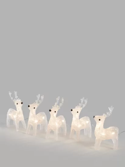 5 mini white light up reindeer for outdoor Christmas decor