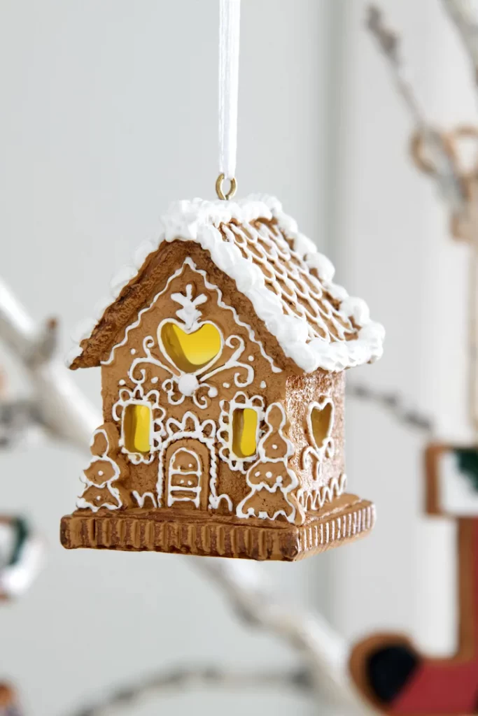 Resin Light Up Gingerbread House Christmas Bauble