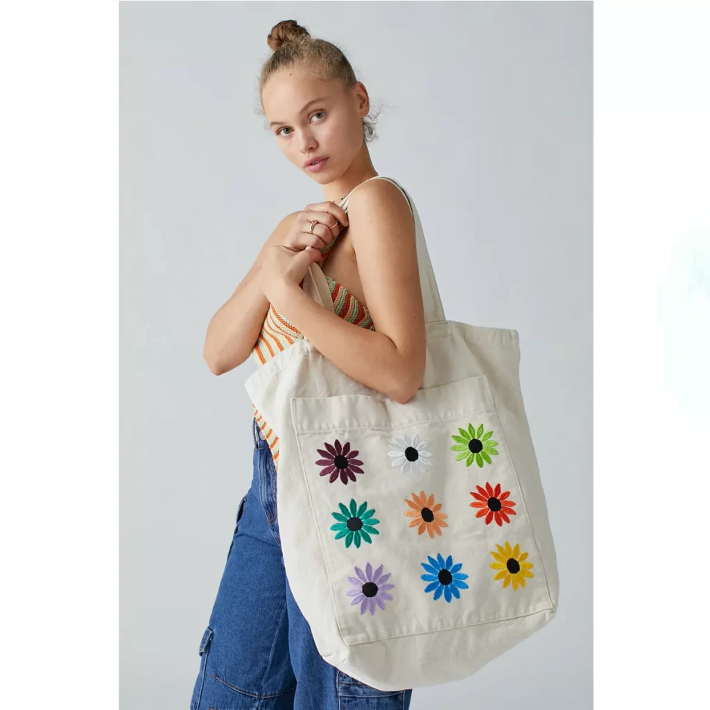 Canvas tote bag with colourful flower print