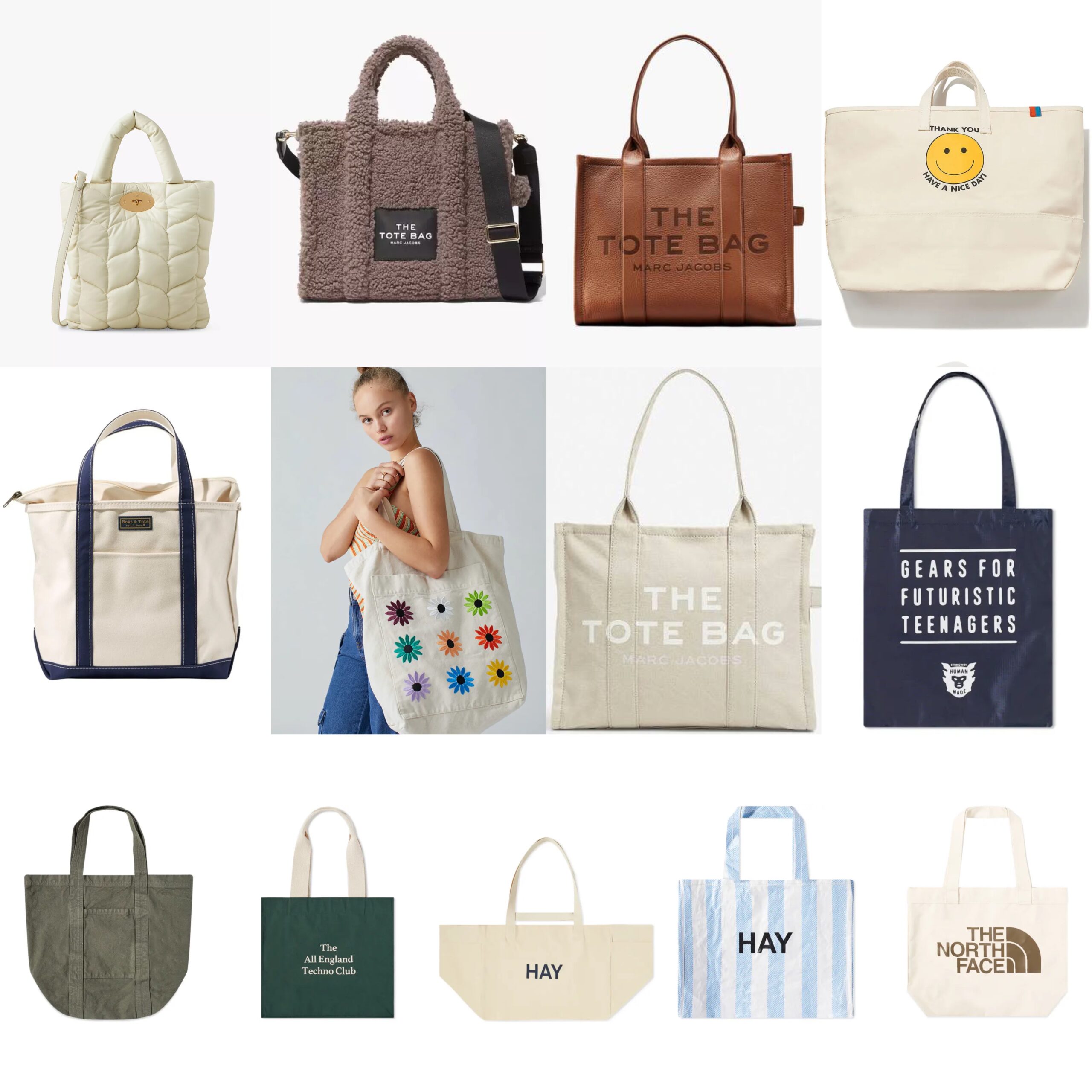 Collage of stylish tote bags