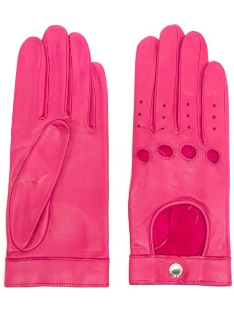 Pink leather driving gloves