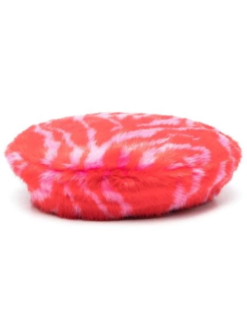 Red and pink fluffy beret
