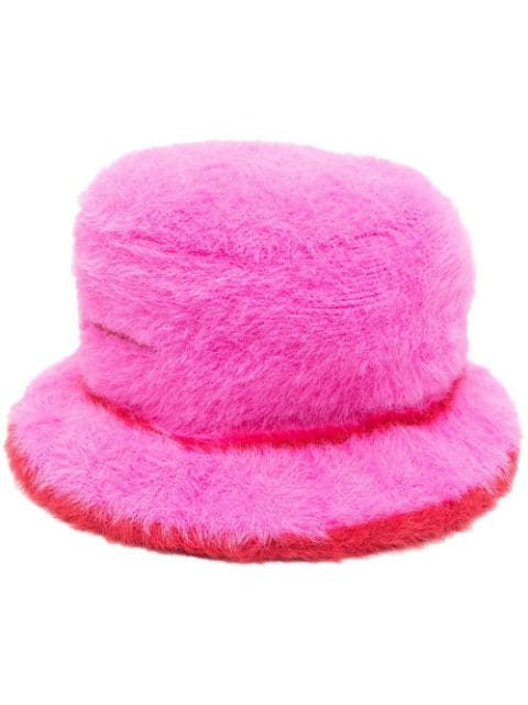 Women’s fluffy pink and red hat