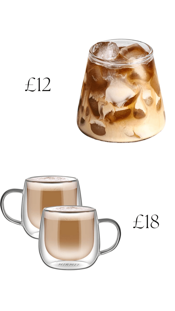 Novelty mountain shaped glass for coffee and set of 2 double walled coffee glasses.