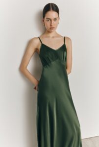 Green satin dress for prom dress idea.