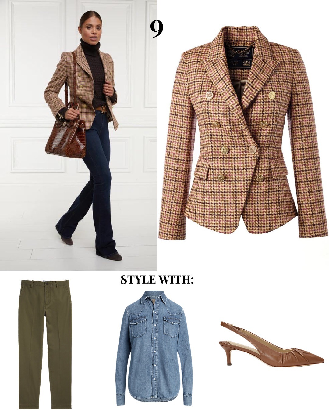 Twill blazer outfit idea for women.