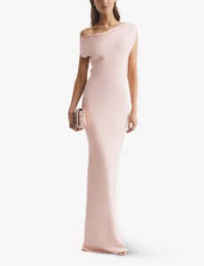 Pale pink off-the-shoulder maxi dress from REISS.