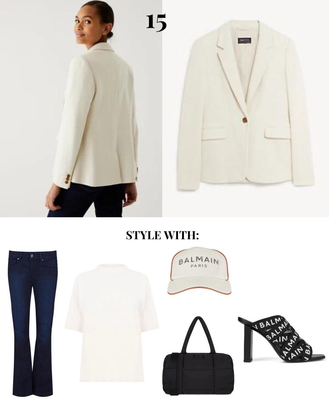 Cream blazer outfit idea for women.