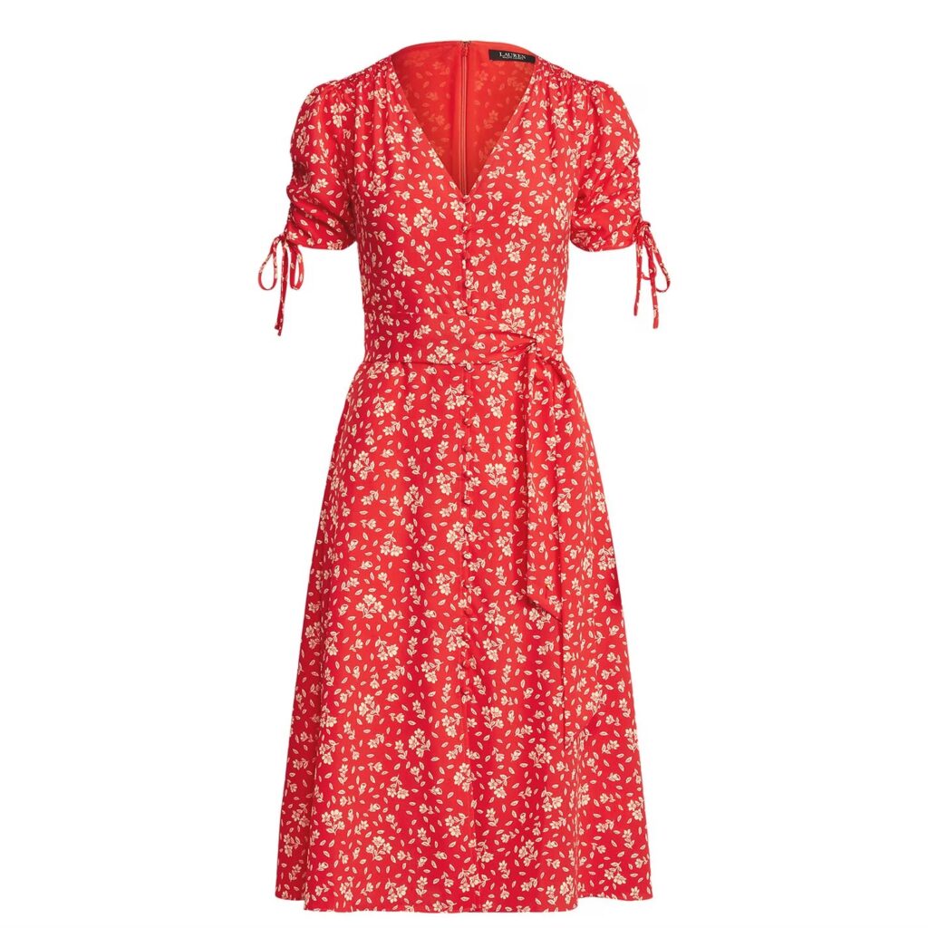 Red short sleeve graduation dress from Ralph Lauren.