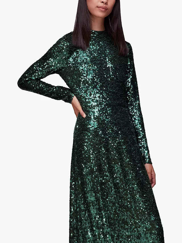Green sequin midi dress to wear to a graduation.