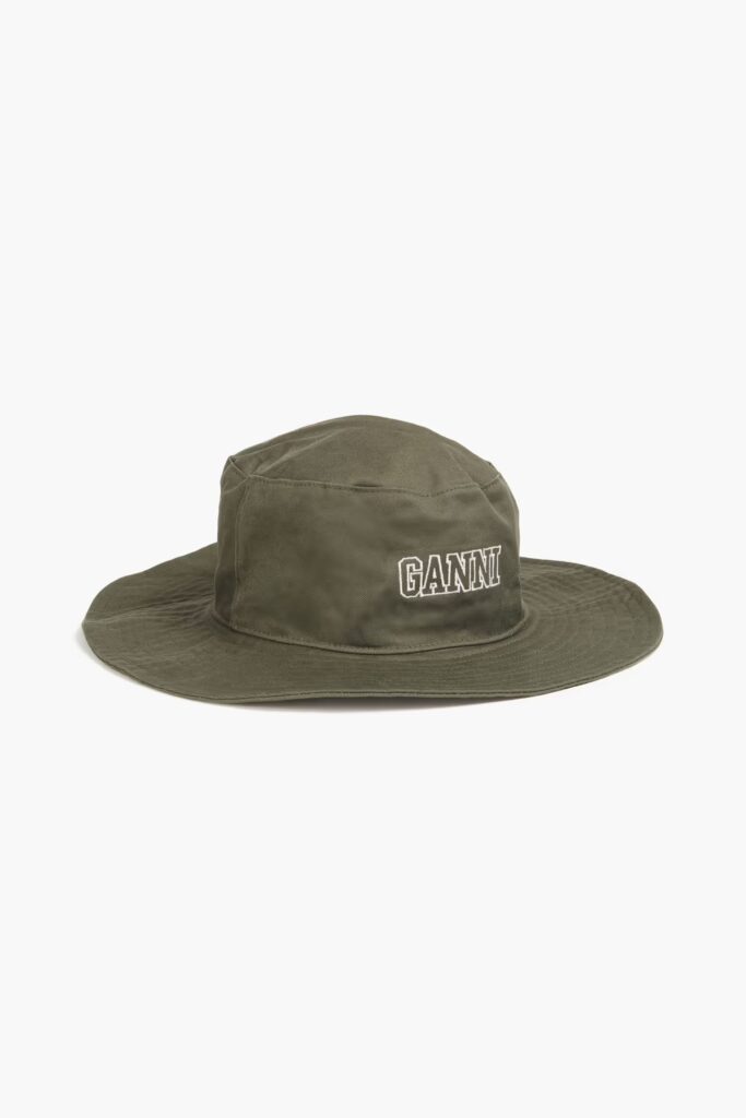 GANNI summer hat in army green.