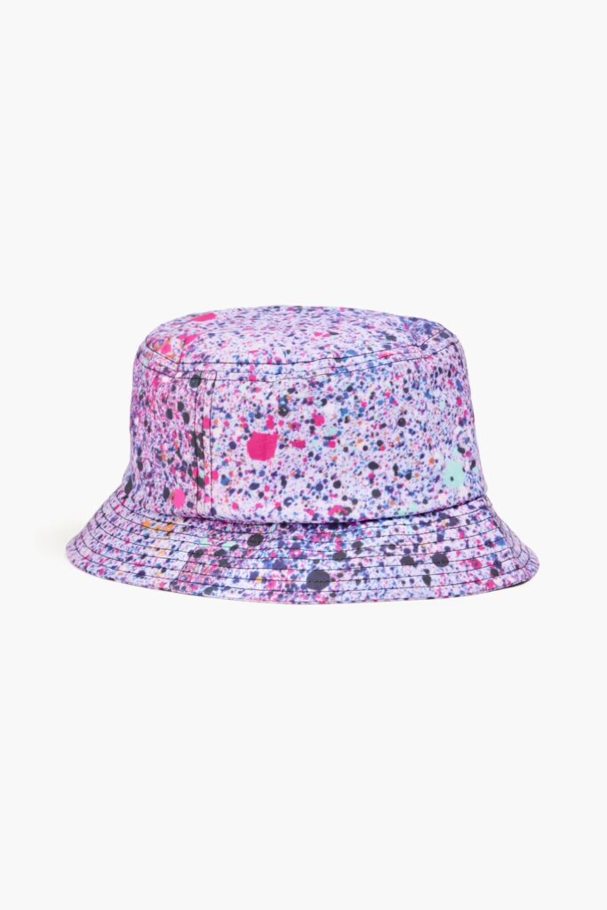 Purple patterned summer bucket hat from Alexander McQueen.