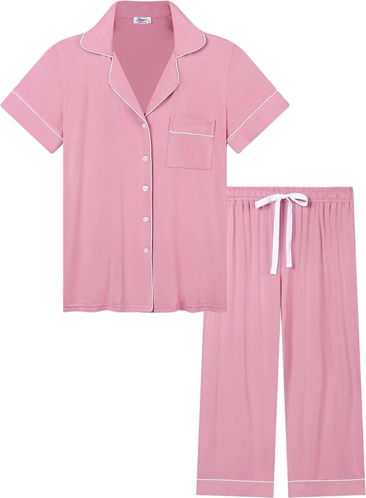 Women’s pink pyjama set from Amazon.