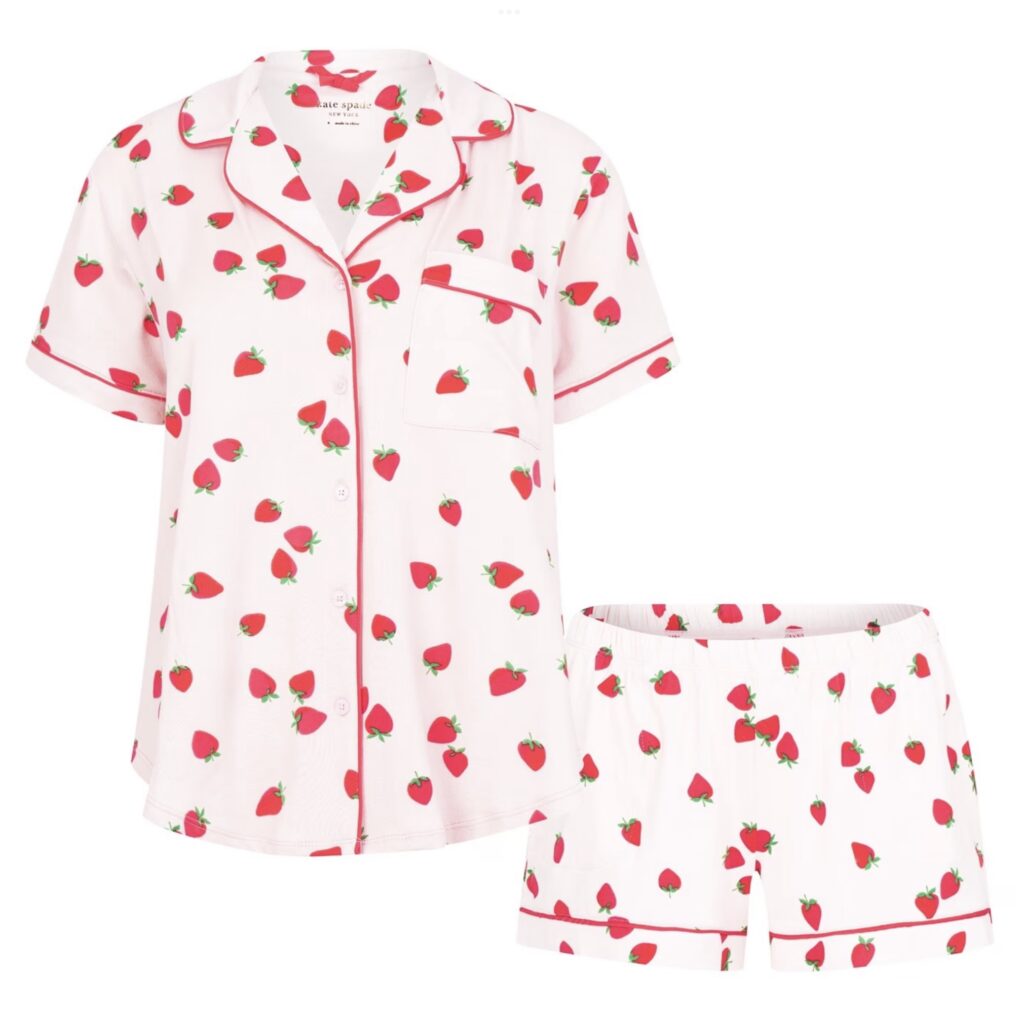 Short pyjamas with strawberry print by Kate Spade.