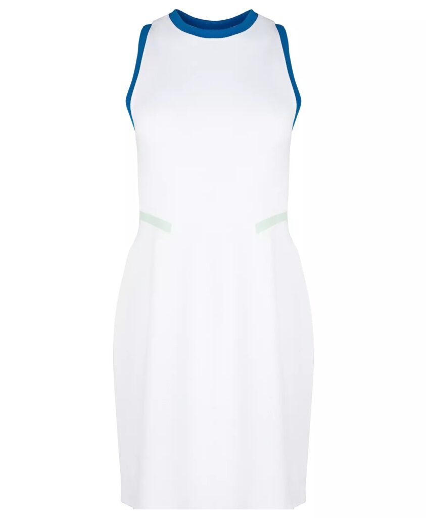 White and blue tennis dress from Sweaty Betty.