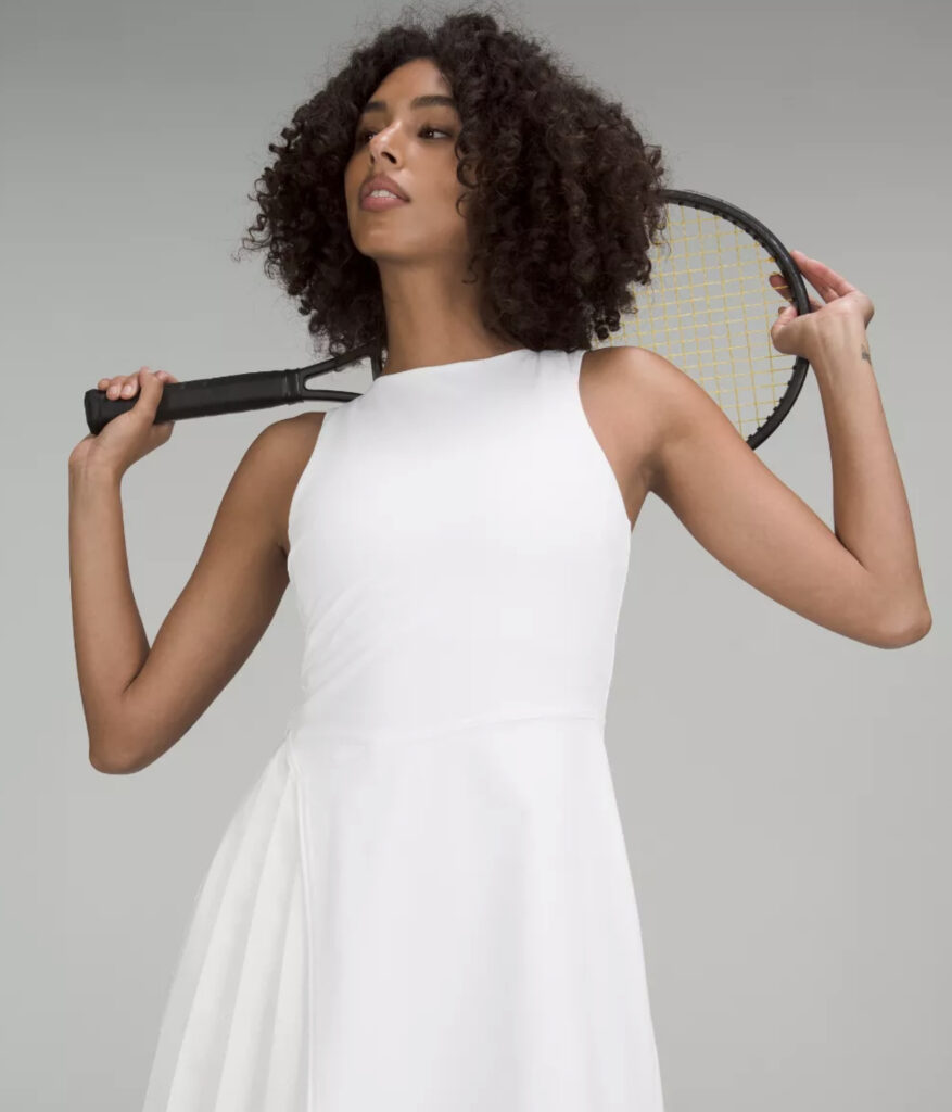 White tennis dress from Lululemon.