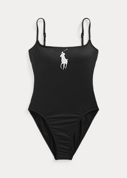 Ralph Lauren black swimsuit with white logo.