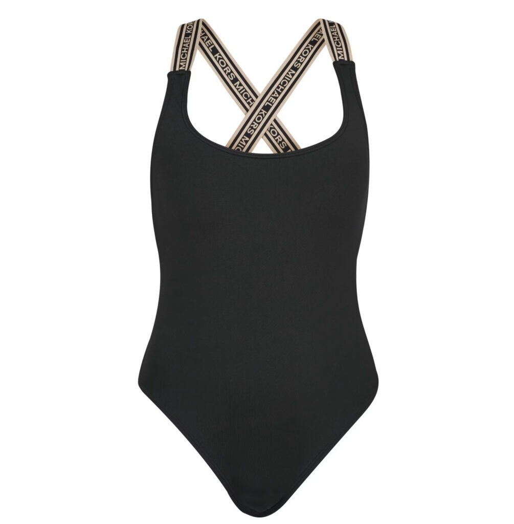 Women’s one piece black swimsuit by Michael Kors.