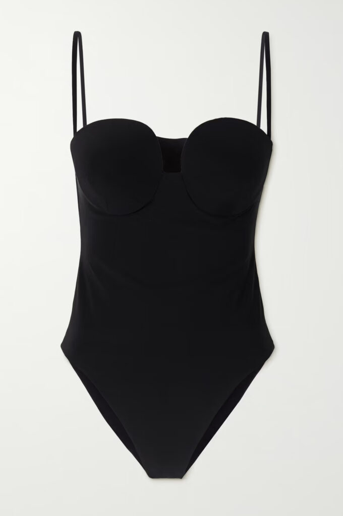 Black underwired swimsuit for women.