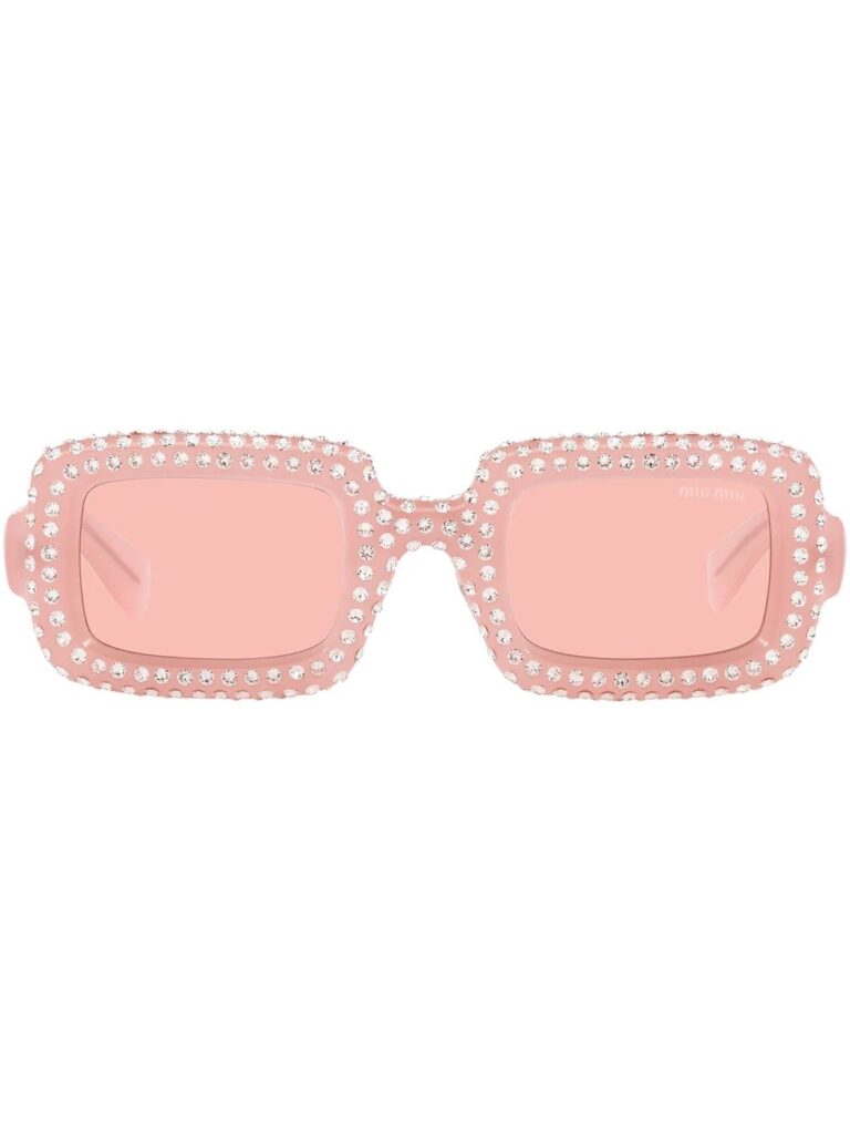 Rose pink crystal embellished sunglasses by Miu Miu.