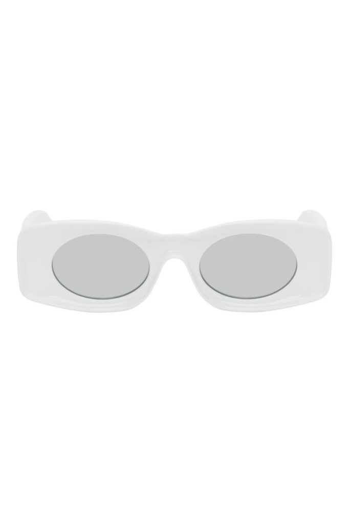 Women’s white oval sunglasses by Loewe.