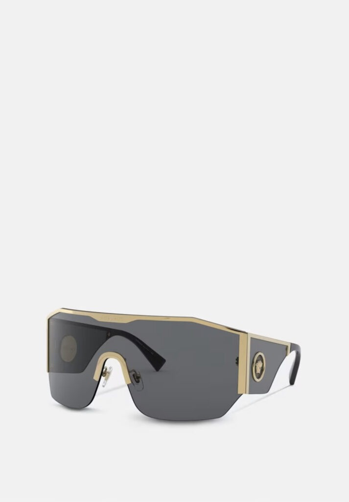 Versace shield sunglasses in black and gold.