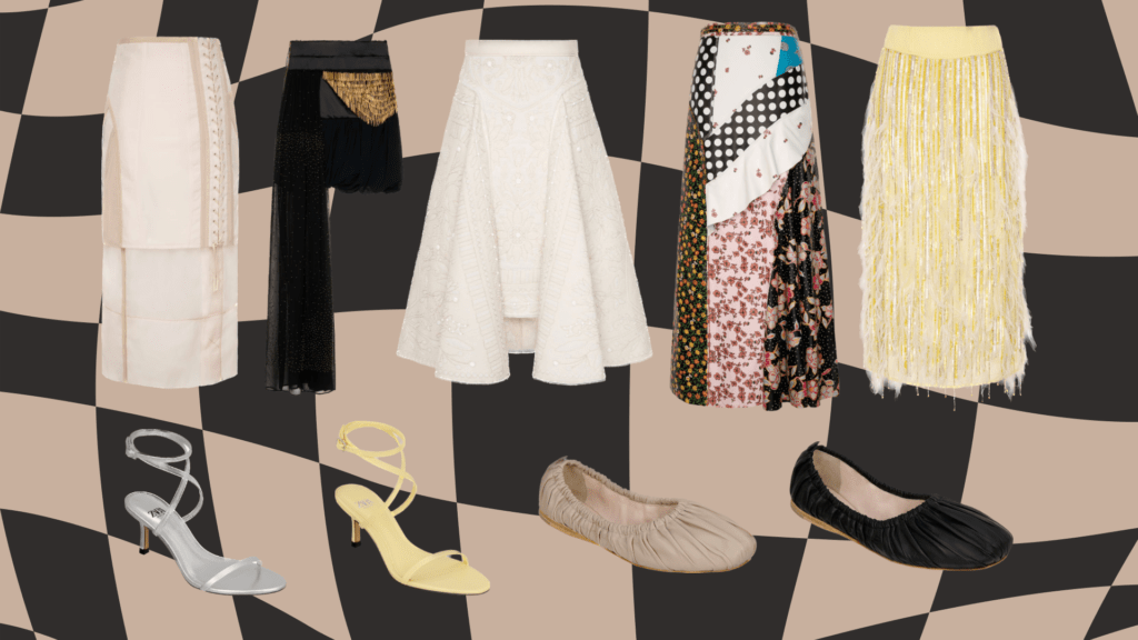 Collection of high-end skirts and shoes from Zara Atelier.