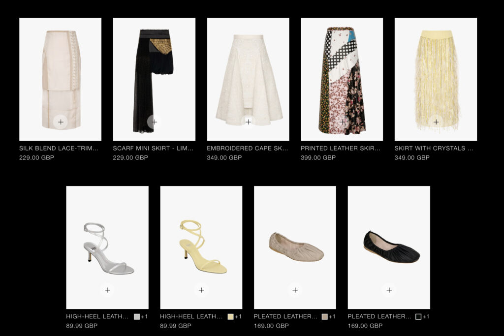 Unique, luxury skirts and shoes from Zara.