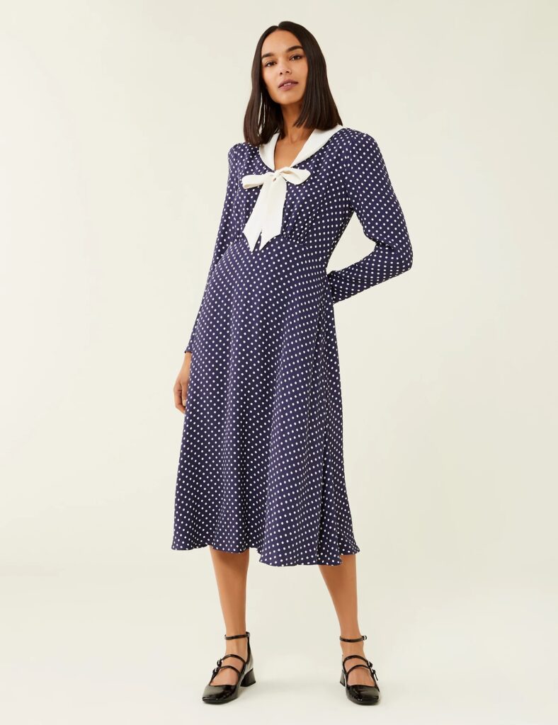 Navy polka dot midi dress