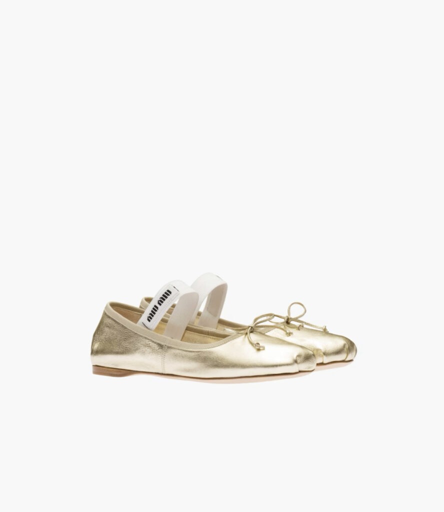 Gold Miu Miu ballet pumps