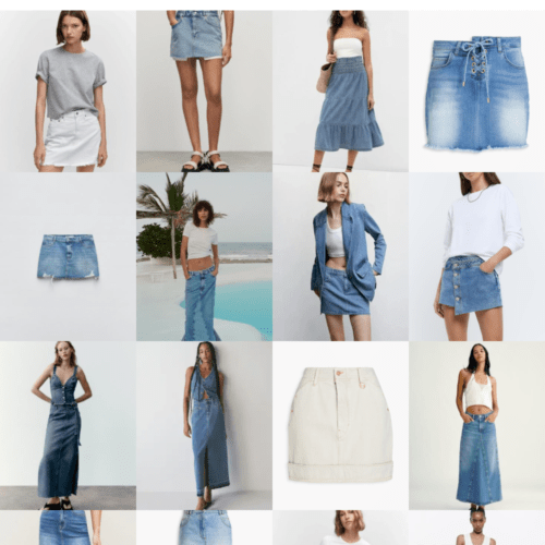 Collection of long, short, maxi and midi denim skirts for women.