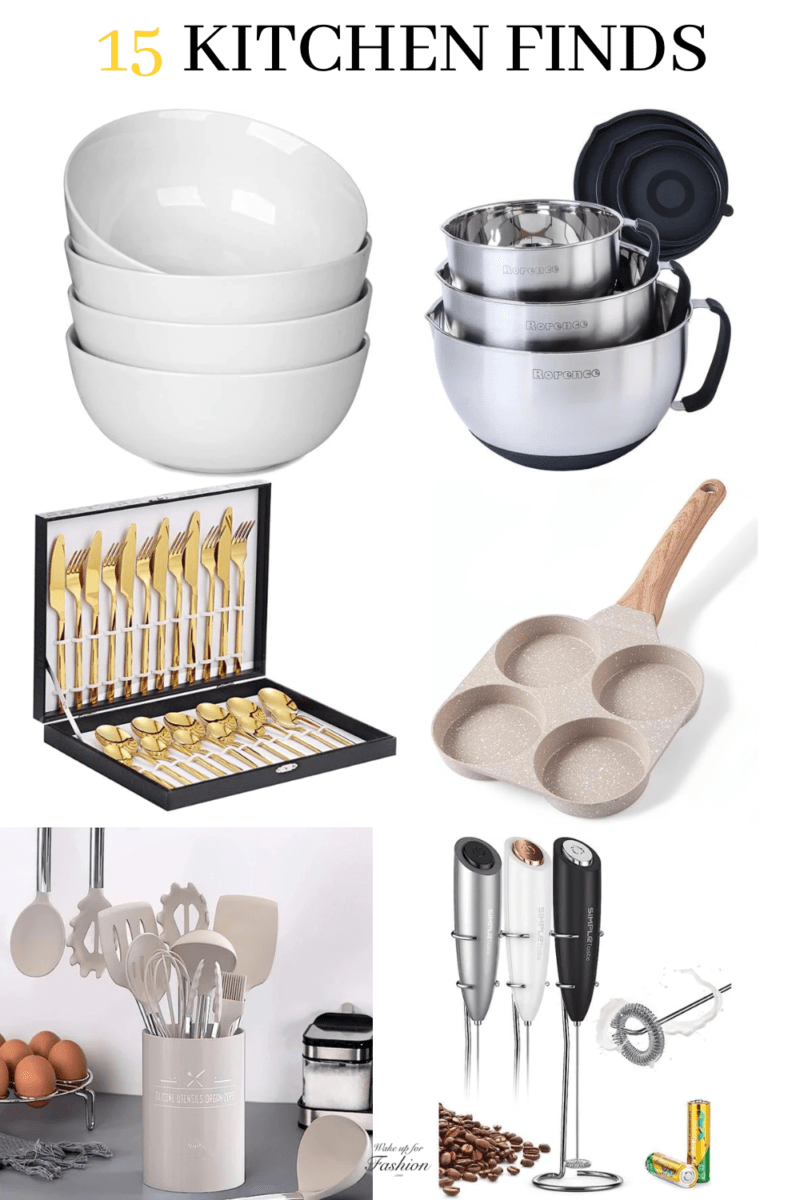 Collection of kitchen finds including gadgets, cutlery, tableware and glassware.