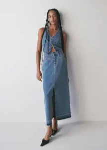 Mango denim long skirt in blue