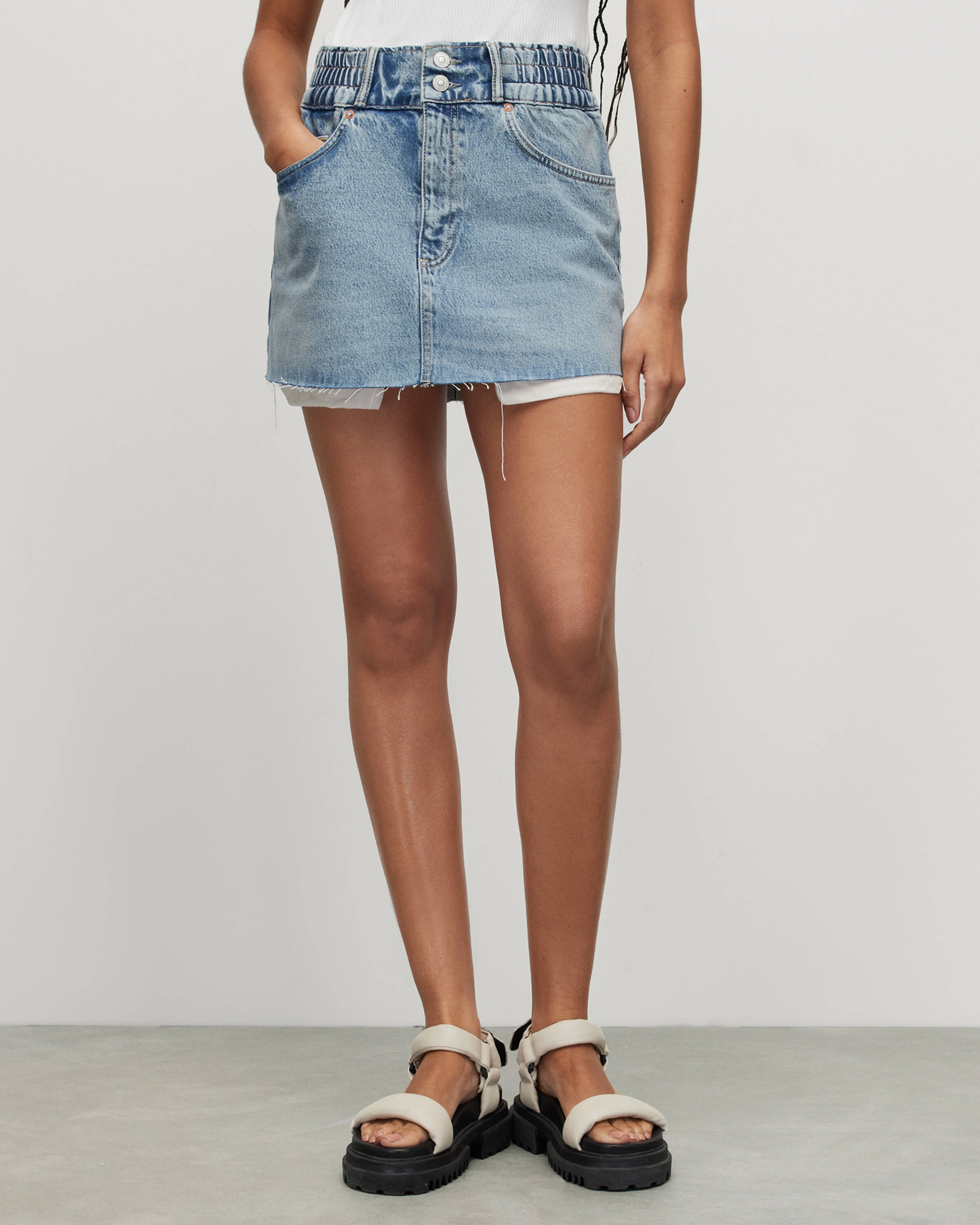 Elastic denim mini skirt from Allsaints